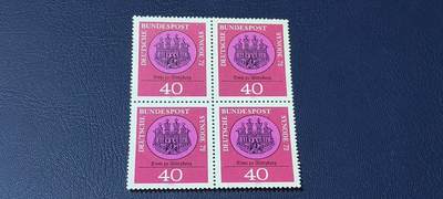 德国邮票专场，都是四方联 - 德国邮票四方联一张，1972年发行，维尔茨堡教堂  印章。品相如图