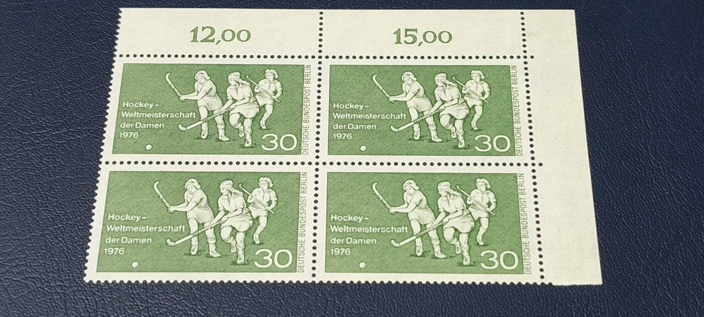 德国邮票拍场，都是四方联，清仓大甩卖 德国邮票四方联一张，1976年发行，世界女子曲棍球锦标赛。品相如图