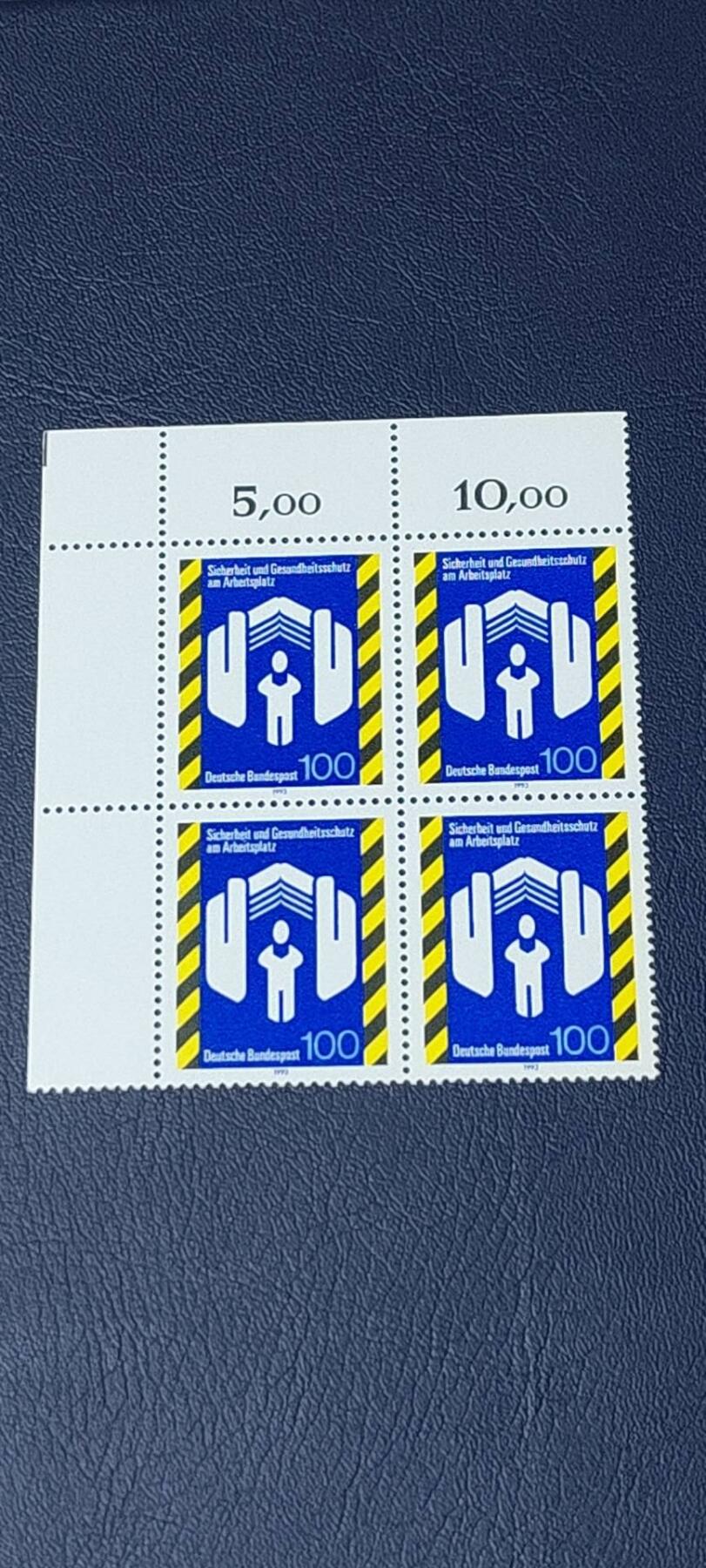德国邮票拍场，都是四方联，清仓大甩卖 德国邮票四方联一张，1993年发行，欧洲劳工保护年。品相如图
