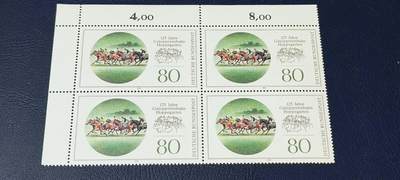 德国邮票专场     都是四方联 - 德国邮票四方联一张，1993年发行，赛马125周年。品相如图
