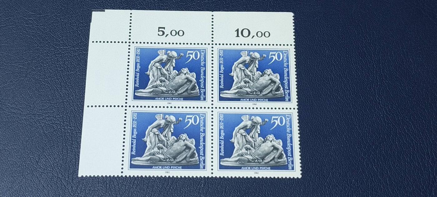 德国邮票拍场，都是四方联，清仓大甩卖 德国邮票四方联一张，1981年发行，雕塑家  贝佳斯  爱神雕塑。品相如图