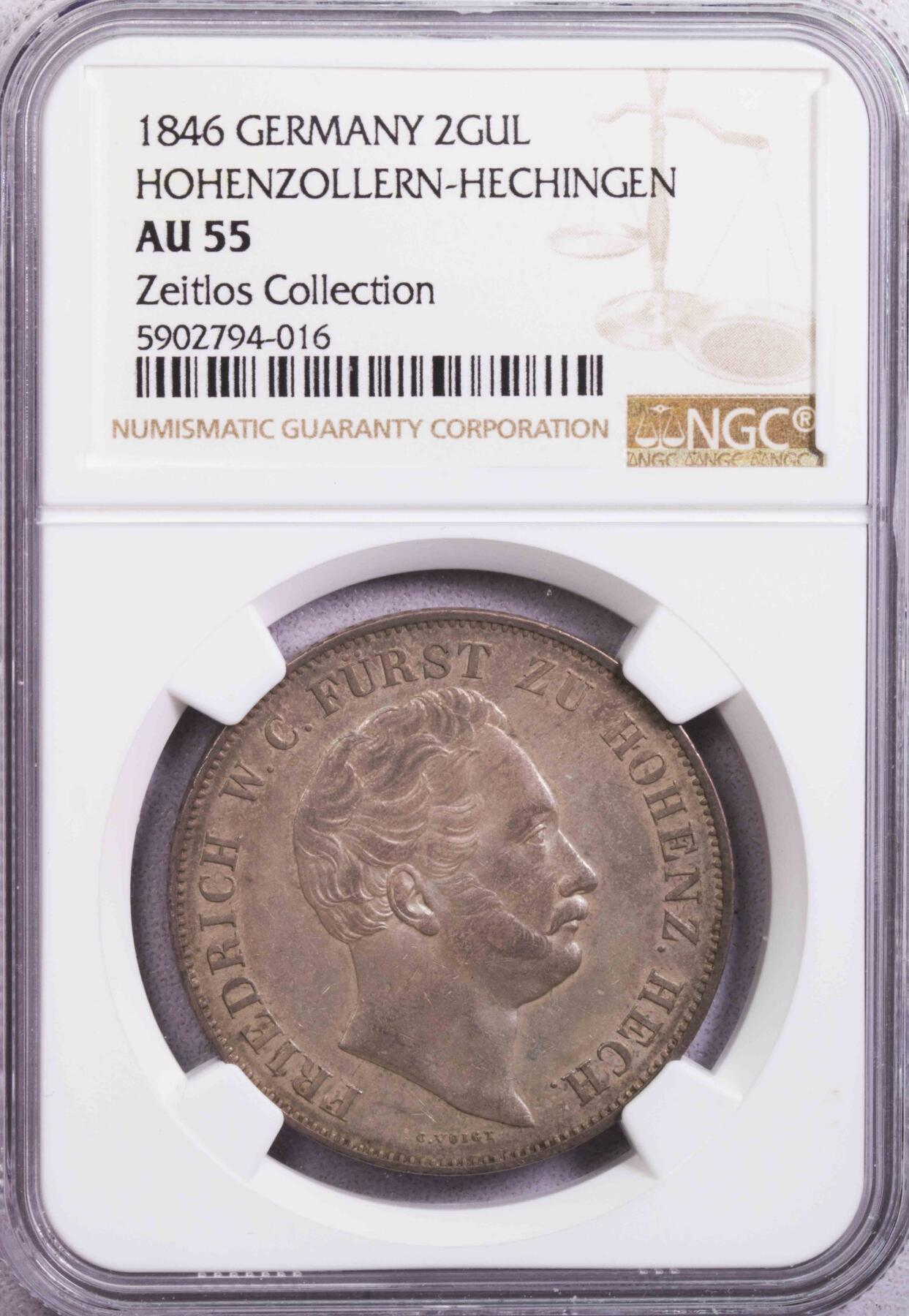 NGC-AU55 1846霍亨索伦黑新根2盾银币 唯一冠军分