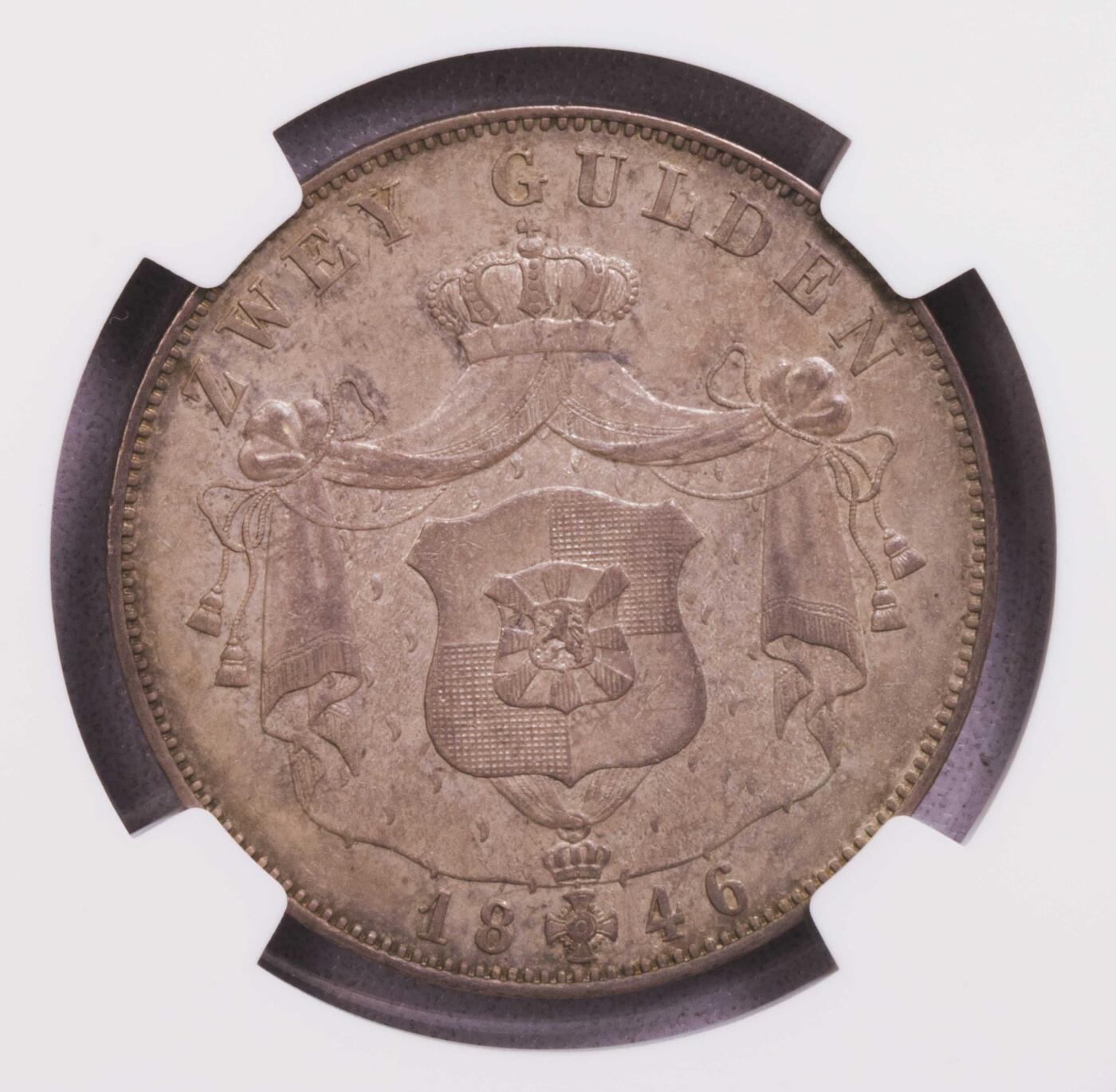 NGC-AU55 1846霍亨索伦黑新根2盾银币 唯一冠军分
