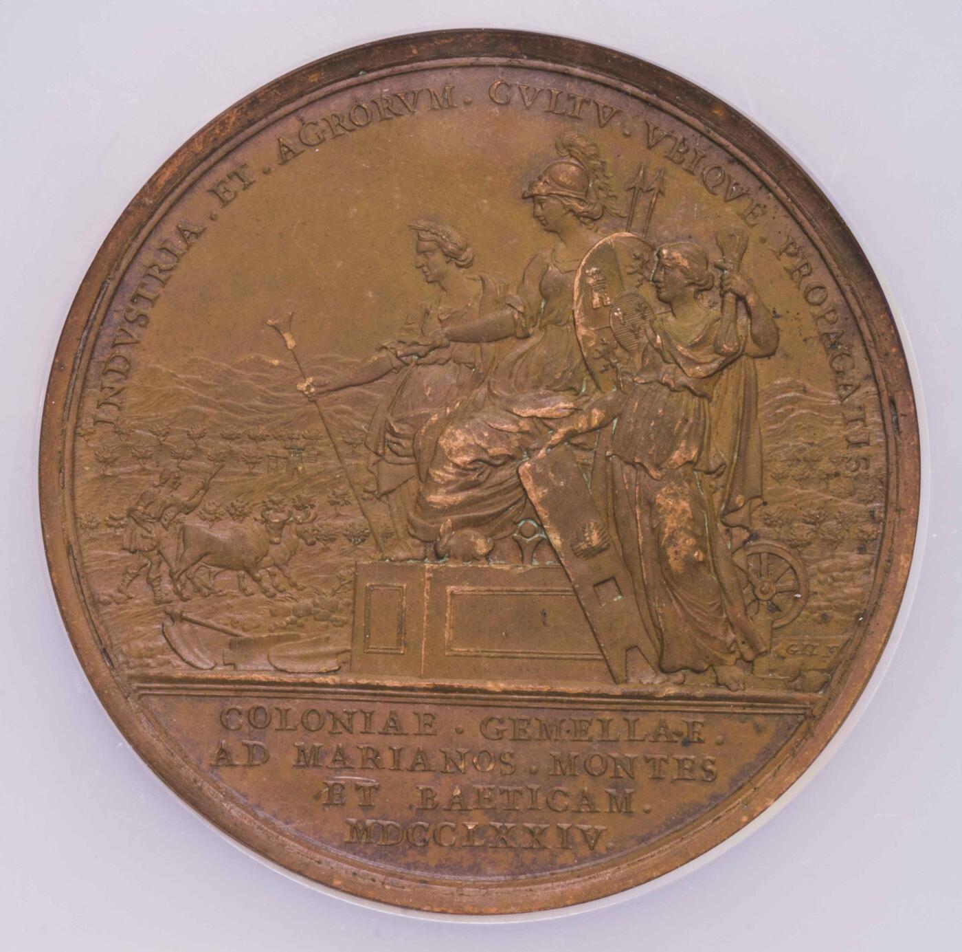 NGC-MS62BN 1774西班牙卡三莫雷纳山脉殖民地建立纪念大铜章