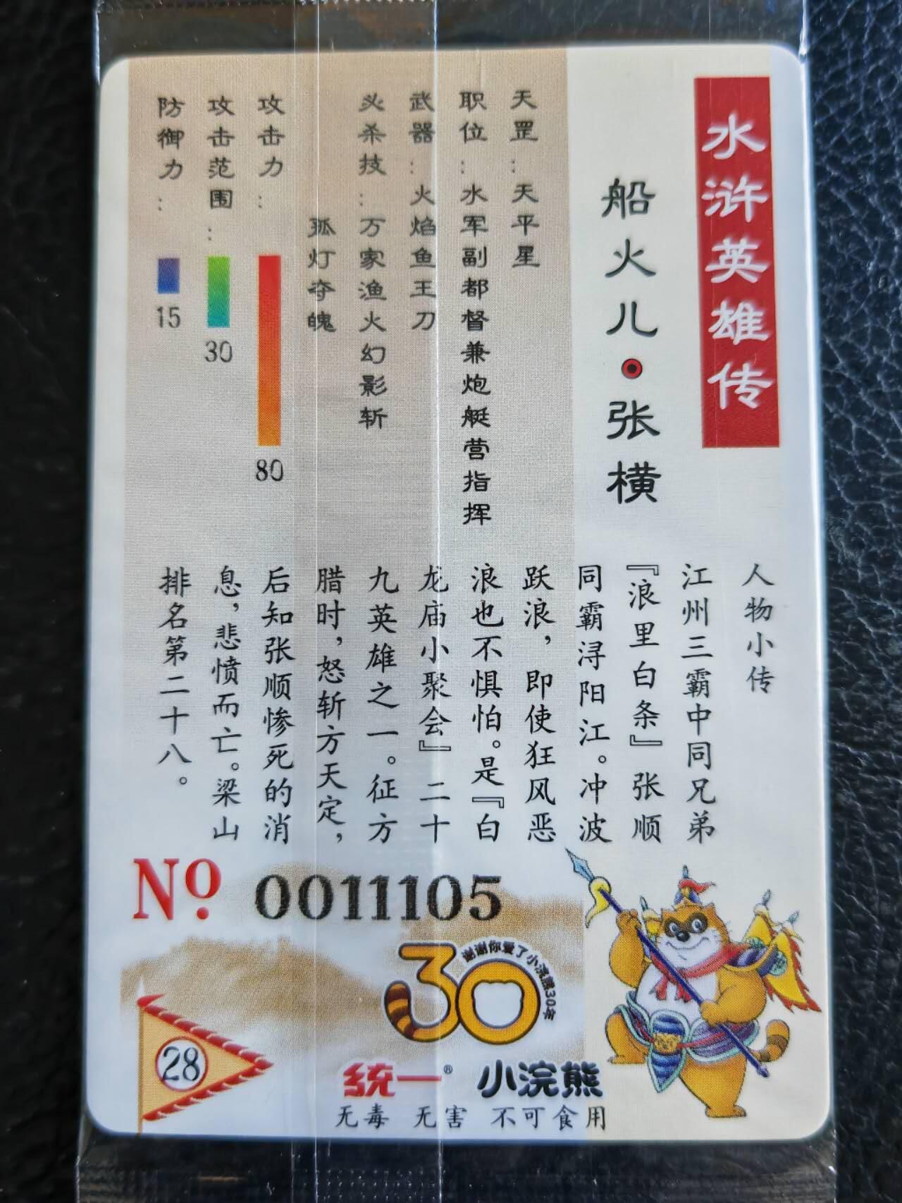 阳大大卡牌超级大甩拍第50期（周五晚上九点截拍，持续收拍品，进群福利早知道） 小浣熊水浒传 天平星船火儿张横 11105