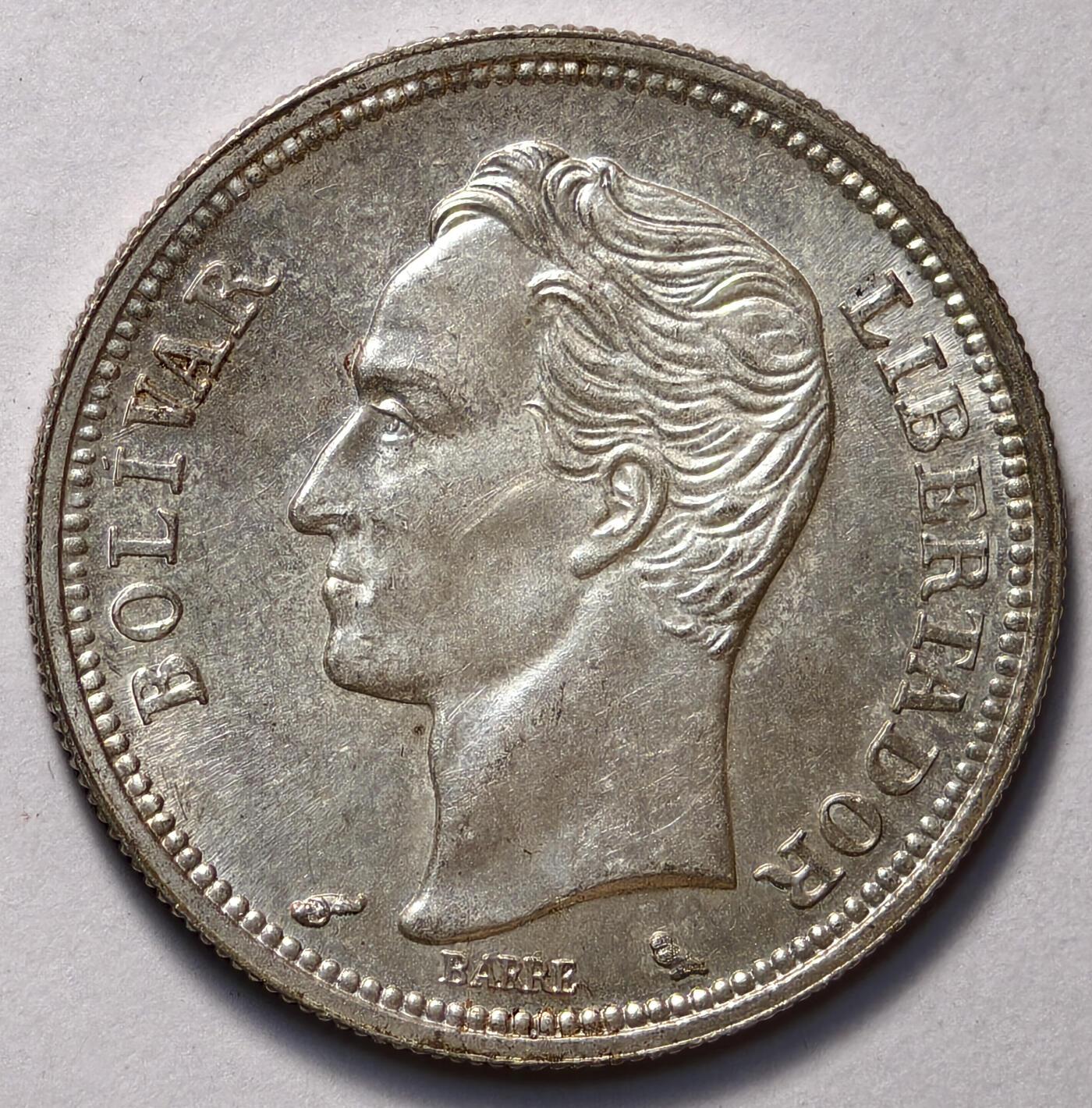 紫瑗钱币——第540期 委内瑞拉 1965年 1玻利瓦尔 5克 0.835银 UNC
