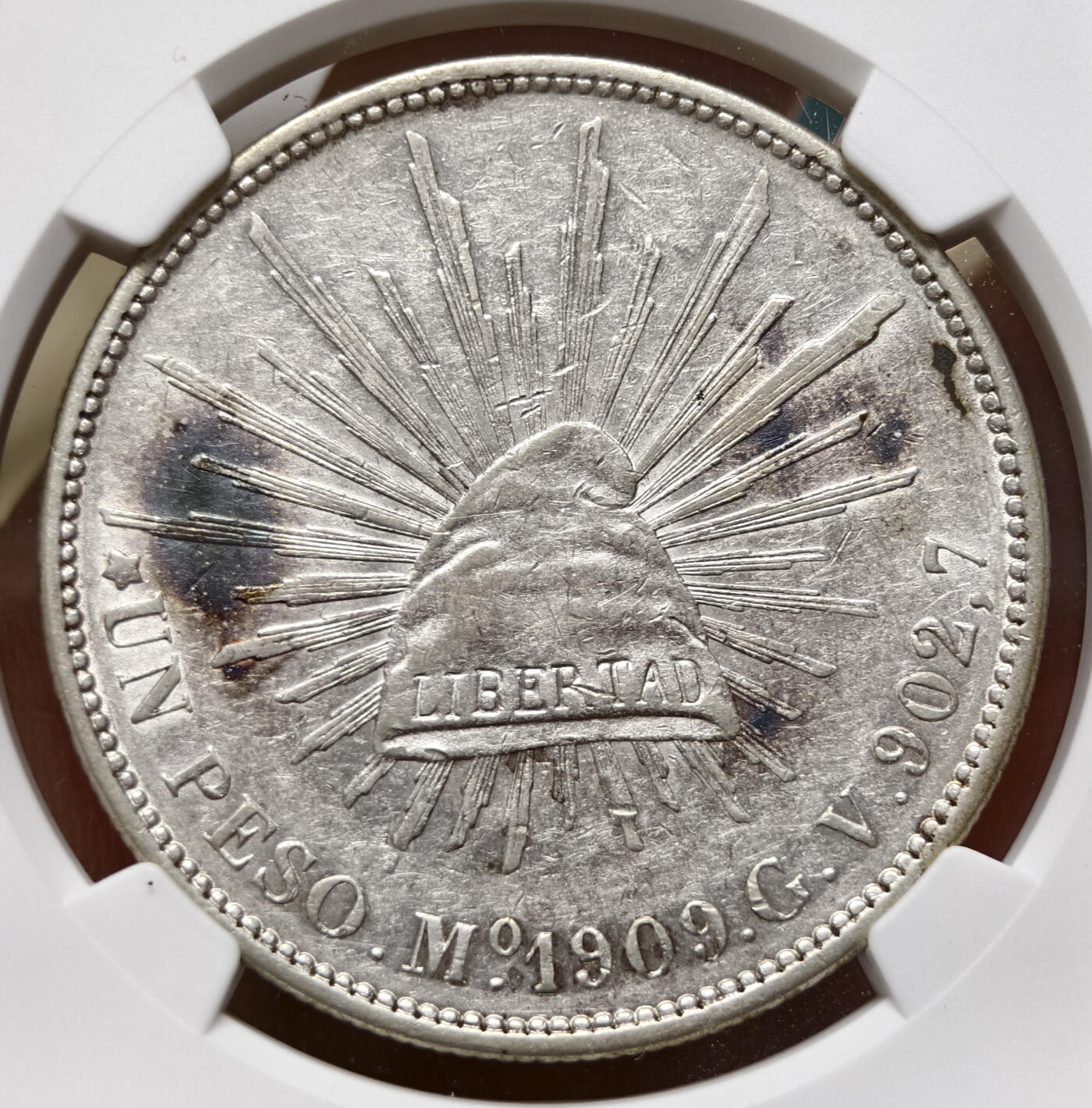 紫瑗钱币——第570期 墨西哥 1909年 MO GV在华流通 直边鹰洋 1比索 银币 NGC AU53