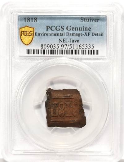 博洋堂世界钱币拍卖第156期（全场包邮） - PCGS XF 荷属东印度爪哇1818年1Stuiver铜饼，稀见品种
