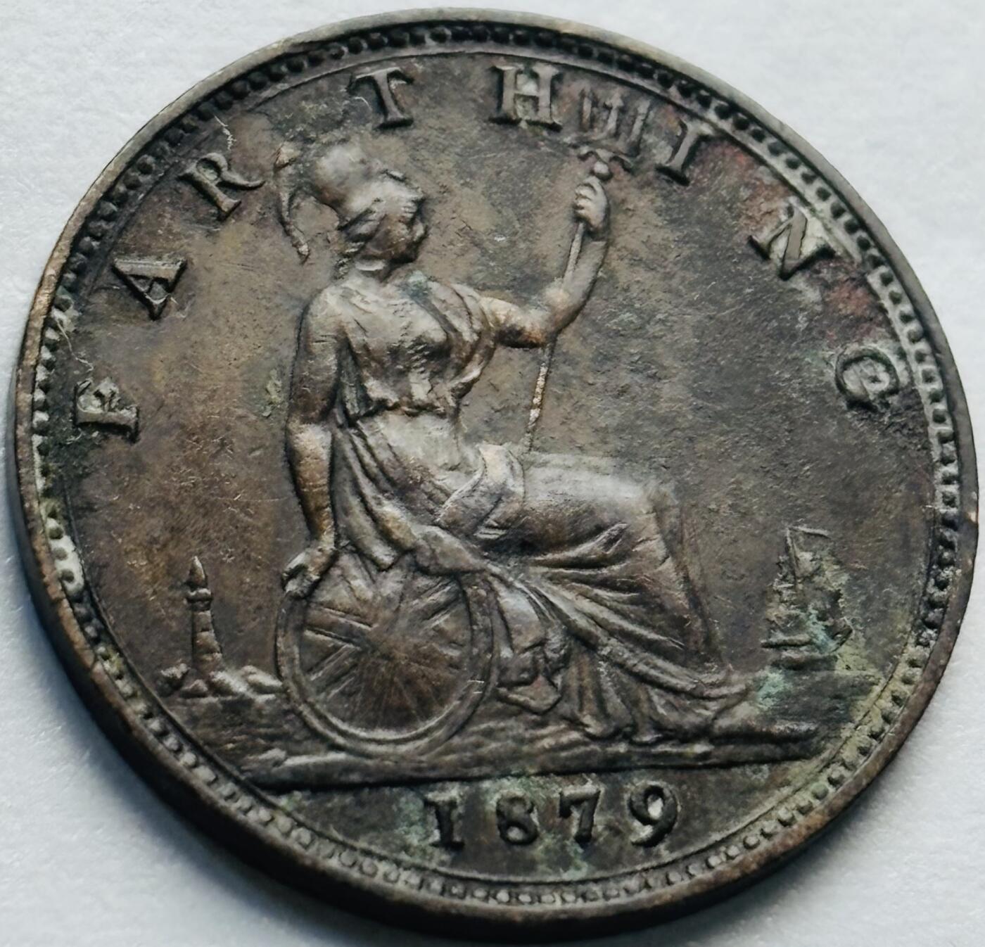 文馨钱币收藏第 240 场，各国老铜币，欢迎关注 稀少三全美品 1879 年英国维多利亚双辫子版法新铜币