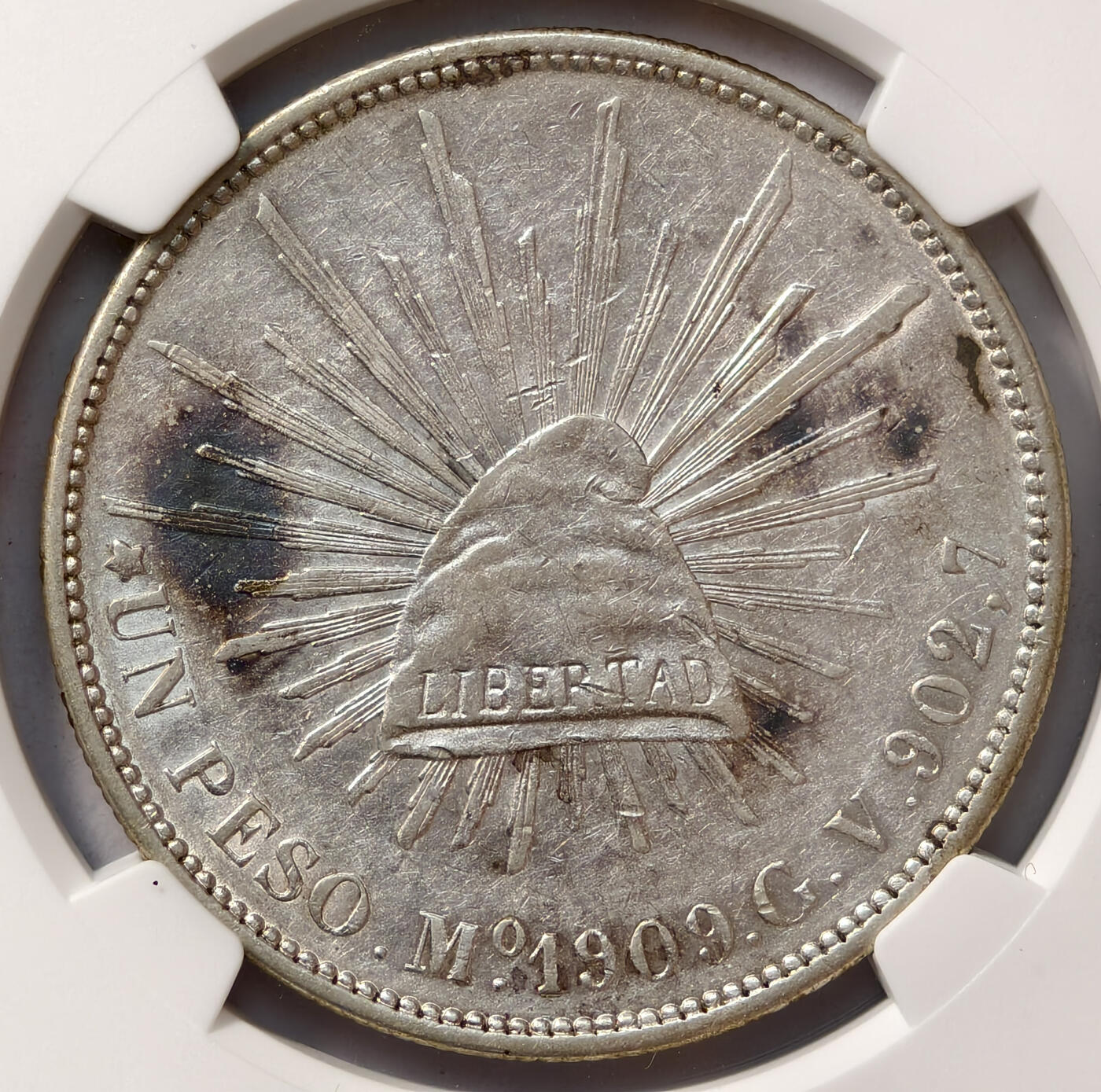 紫瑗钱币——第570期 墨西哥 1909年 MO GV在华流通 直边鹰洋 1比索 银币 NGC AU53