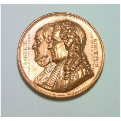 法国1833年 美国国父富兰克林高浮雕精制大铜章 42MM - 法国1833年 美国国父富兰克林高浮雕精制大铜章 42MM