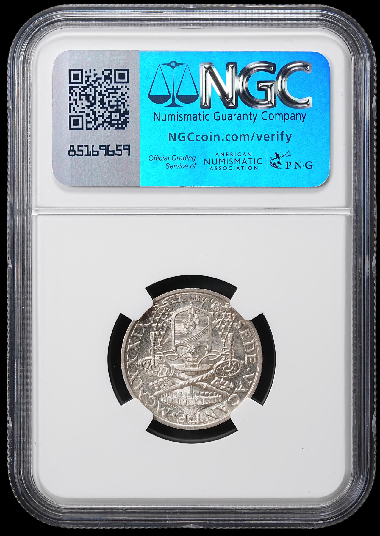 修遠堂世界钱币第六十七期 NGC MS66 1939年梵蒂冈教皇缺位5里拉银币