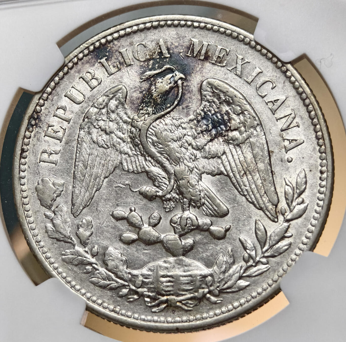 紫瑗钱币——第570期 墨西哥 1909年 MO GV在华流通 直边鹰洋 1比索 银币 NGC AU53