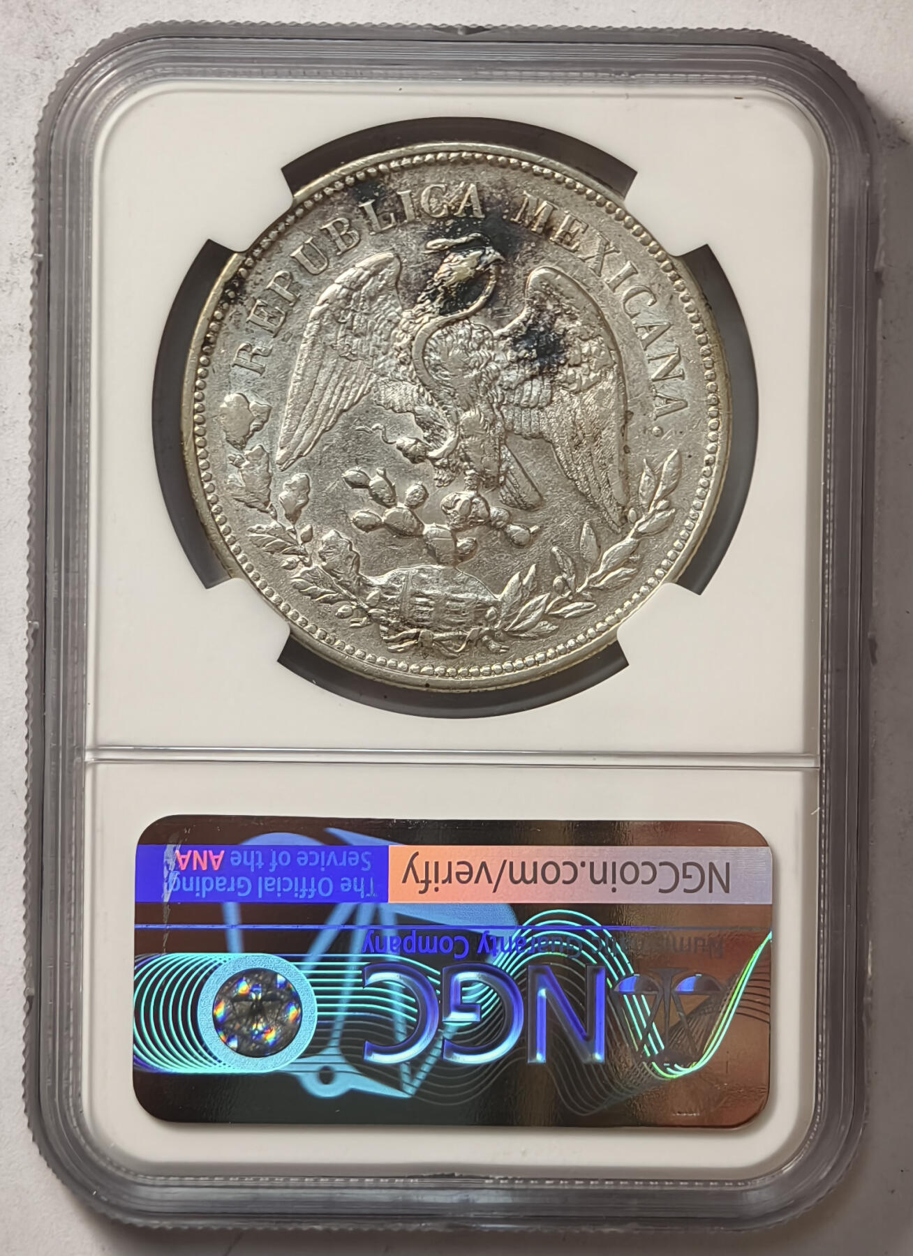 紫瑗钱币——第570期 墨西哥 1909年 MO GV在华流通 直边鹰洋 1比索 银币 NGC AU53