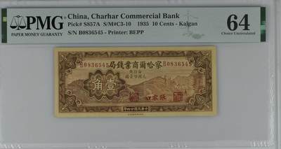 1587①√-民国币·蒙古西北地方银行纸币·财政部版加盖张家口地名·PMG64 - 1587①√-民国币·蒙古西北地方银行纸币·财政部版加盖张家口地名·PMG64