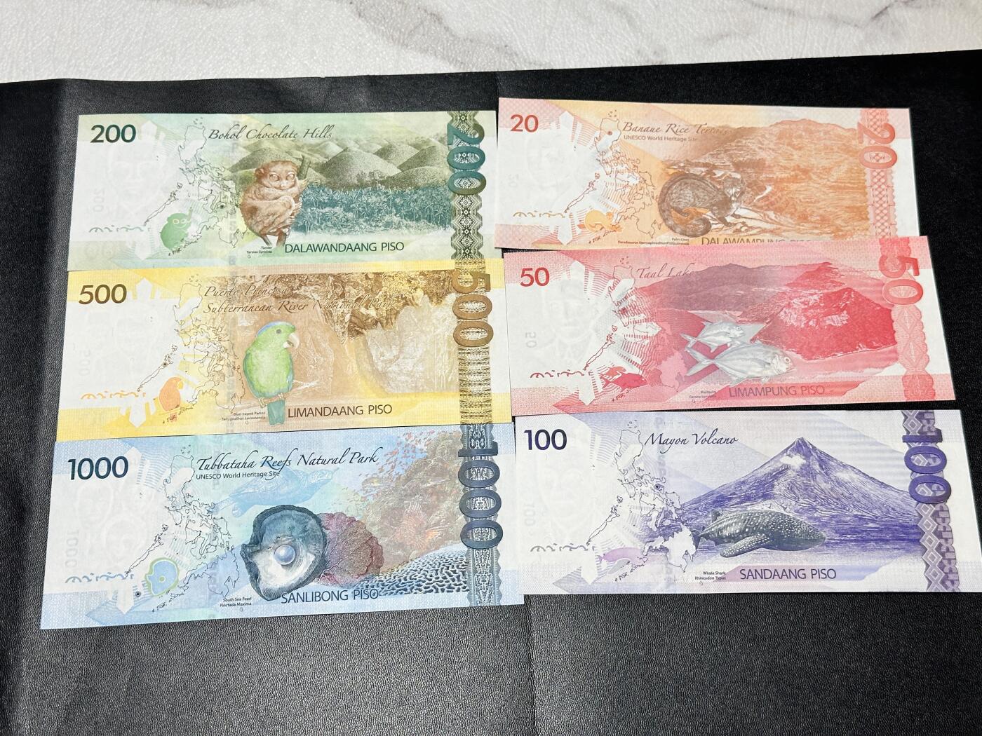 《外钞收藏家》第五百一十七期（五一假期畅拍场）（本平台长期征集拍品、欢迎联系） 菲律宾20-1000比索 六张一起 全新UNC