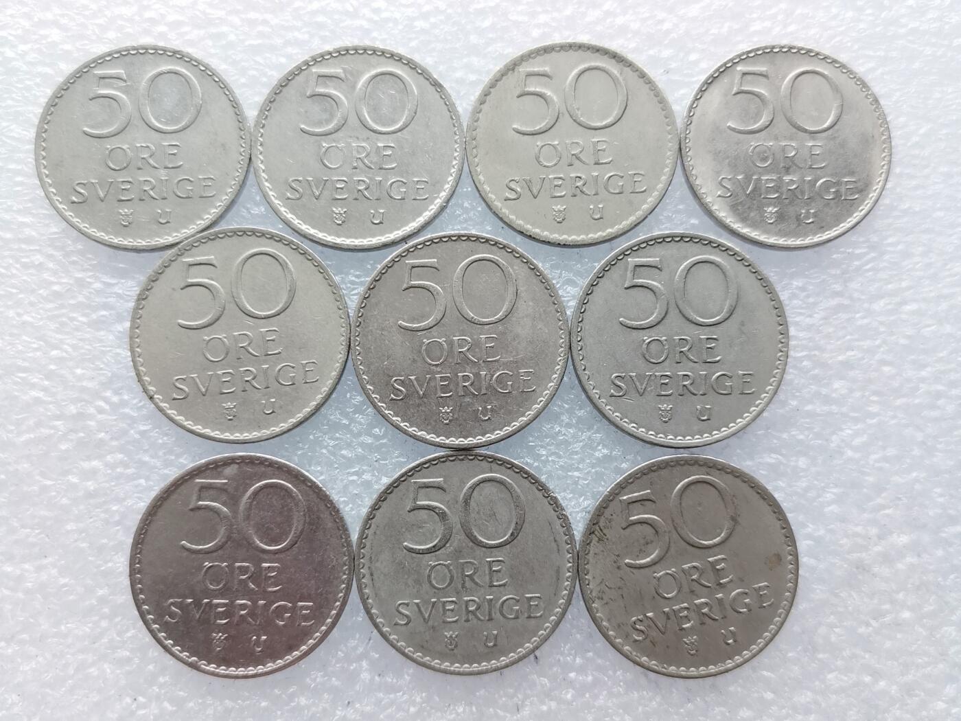 第一海外回流一元起拍收藏 散集专场. 第198期 瑞典50欧尔硬币 10枚