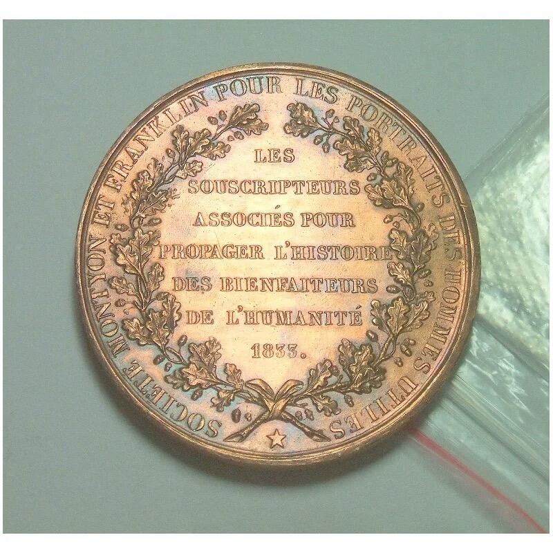 法国1833年 美国国父富兰克林高浮雕精制大铜章 42MM