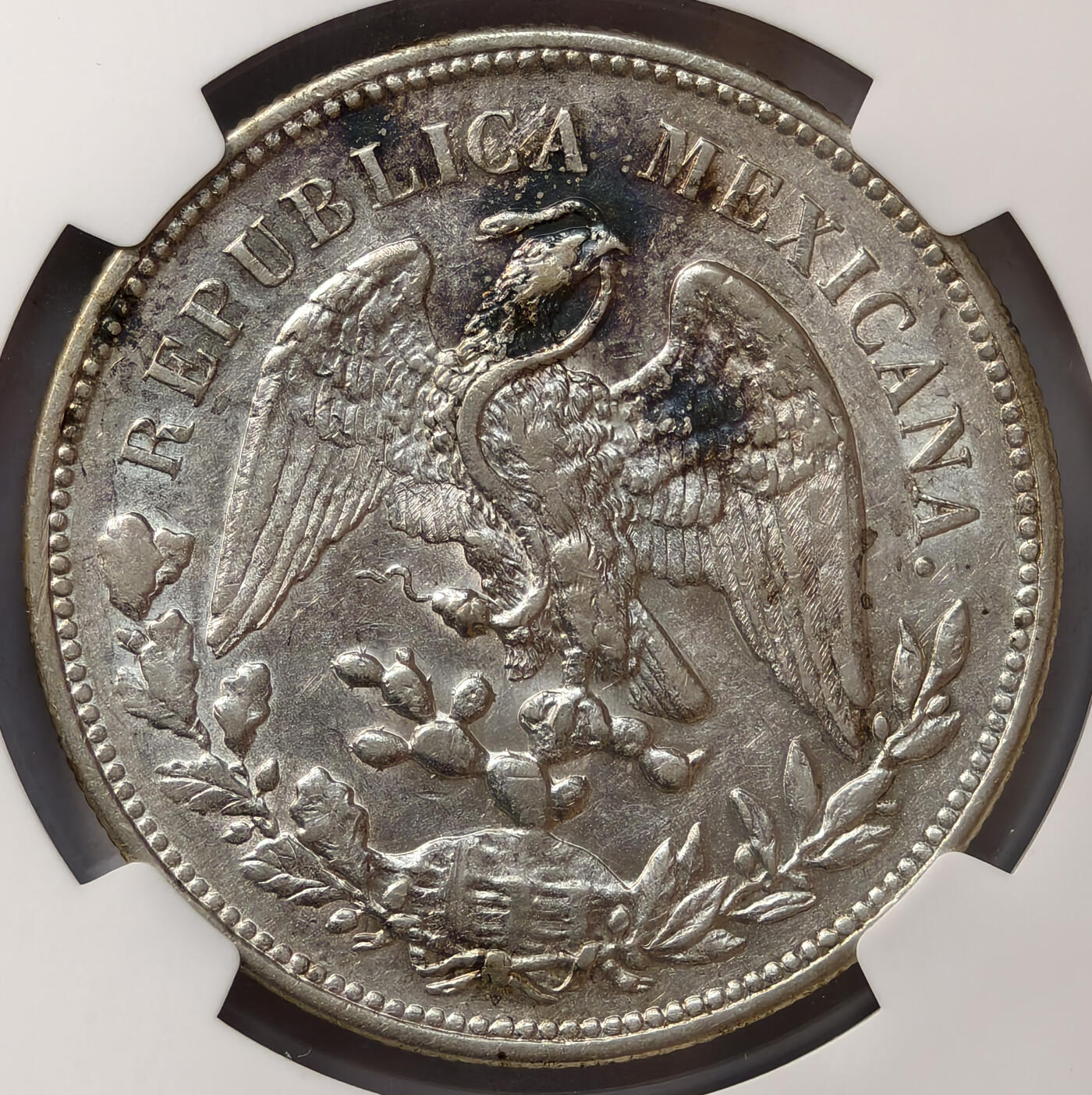 紫瑗钱币——第570期 墨西哥 1909年 MO GV在华流通 直边鹰洋 1比索 银币 NGC AU53