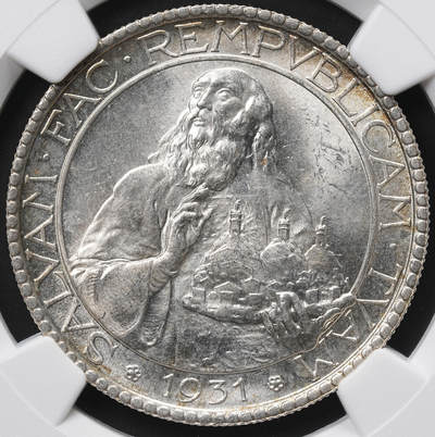 修遠堂世界钱币第六十七期 - NGC MS64 1931年圣马力诺20里拉银币