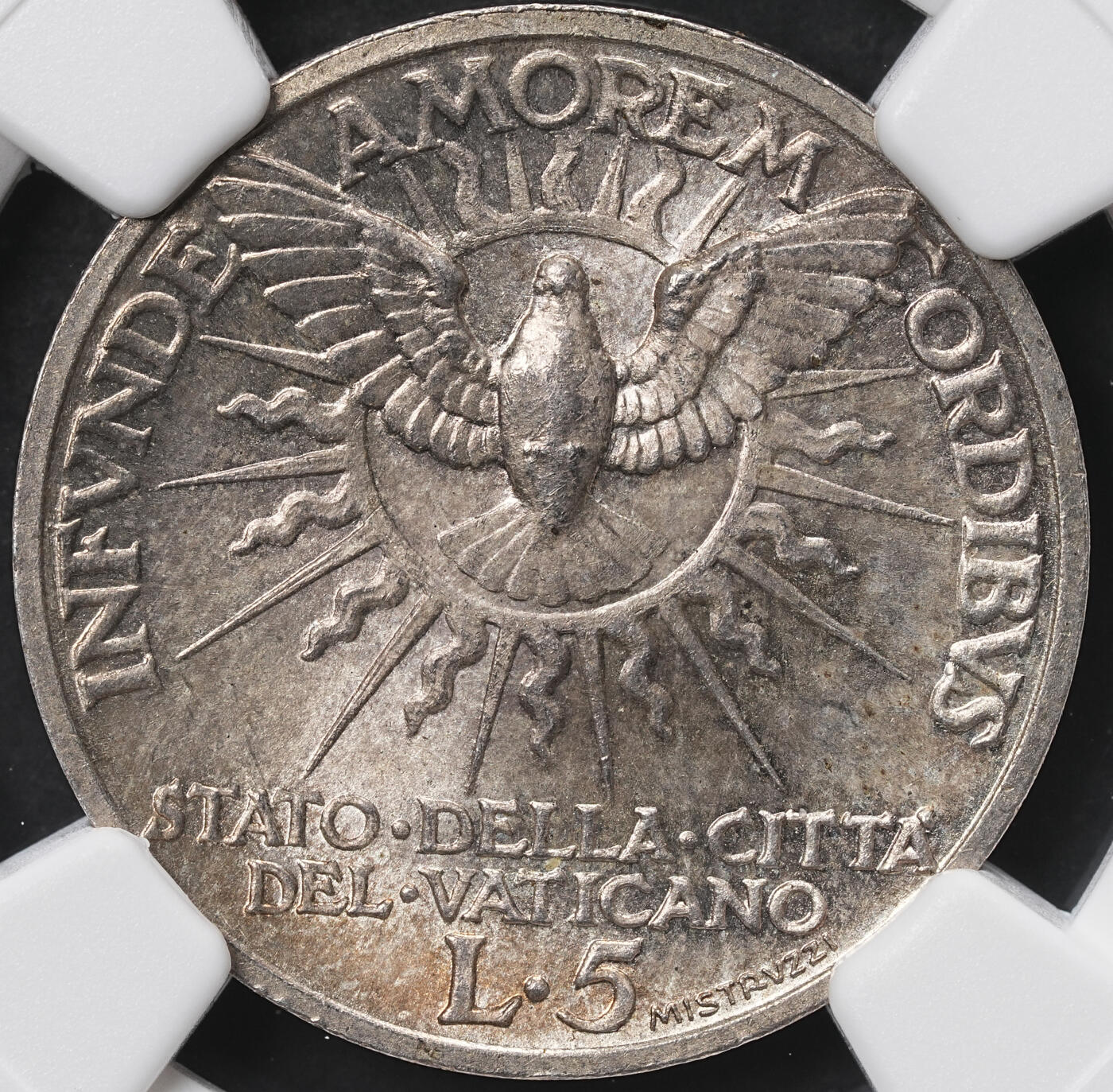 修遠堂世界钱币第六十七期 NGC MS66 1939年梵蒂冈教皇缺位5里拉银币