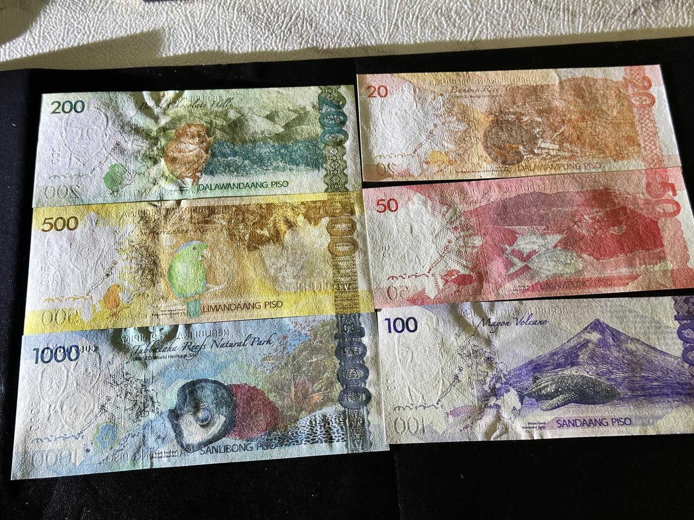 《外钞收藏家》第五百一十七期（五一假期畅拍场）（本平台长期征集拍品、欢迎联系） 菲律宾20-1000比索 六张一起 全新UNC