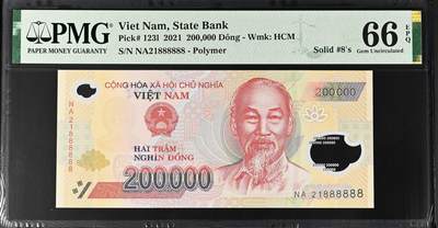 桂P钱币文化工作室拍卖第三十六期 - 越南20万盾塑料钞，全同号888888，PMG66分