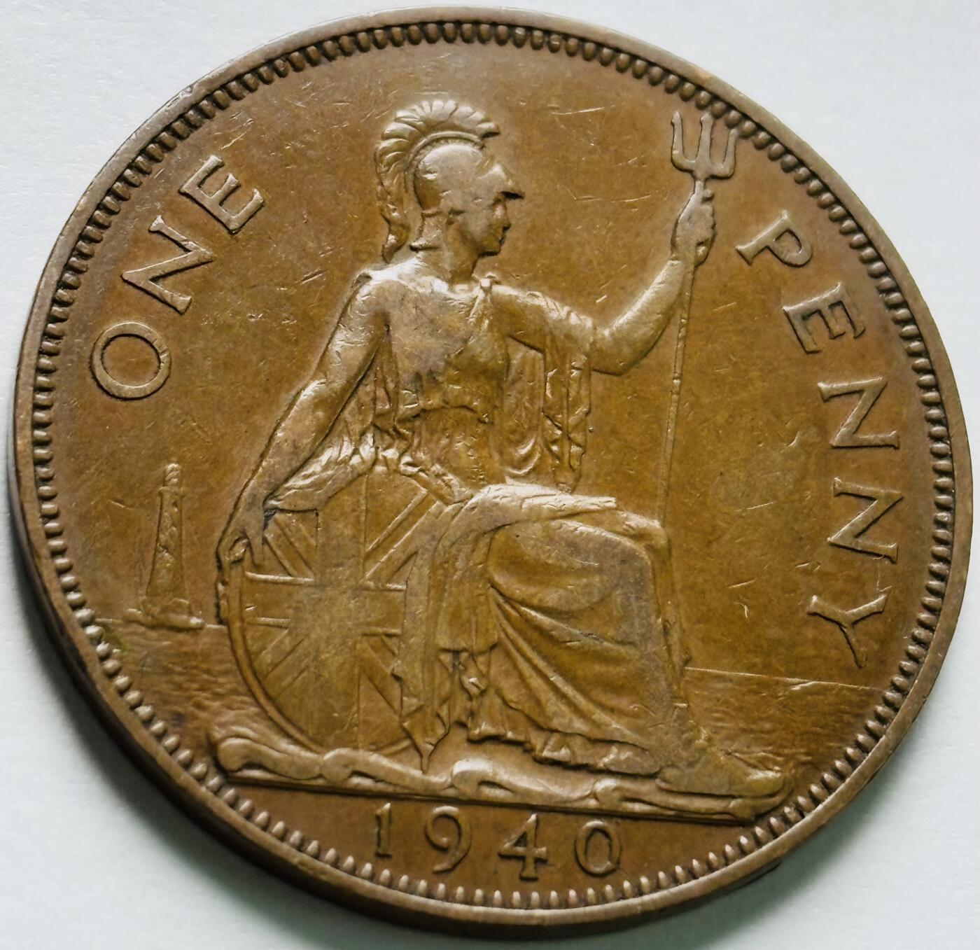 文馨钱币收藏第 240 场，各国老铜币，欢迎关注 极美品 1940 年英国乔治六世 1 便士大铜币