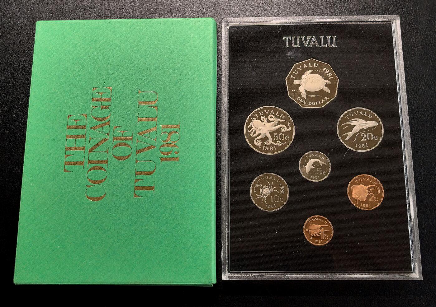 凡希社世界钱币微拍第三百零二期 1981图瓦卢海洋动物精铸PS七枚装，原厂塑封附证书！
