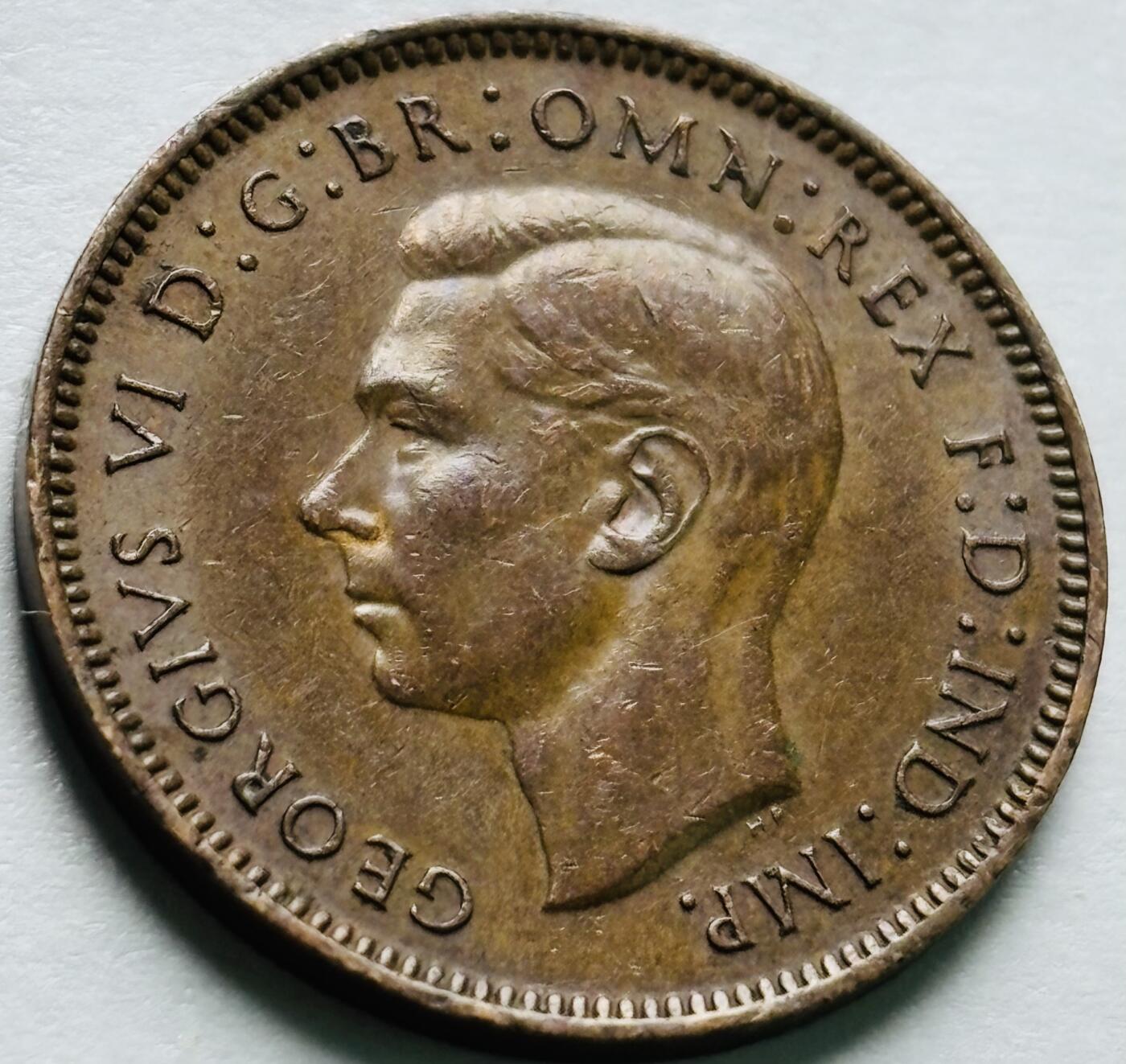 文馨钱币收藏第 240 场，各国老铜币，欢迎关注 美品 1944 年英国乔治六世法新铜币