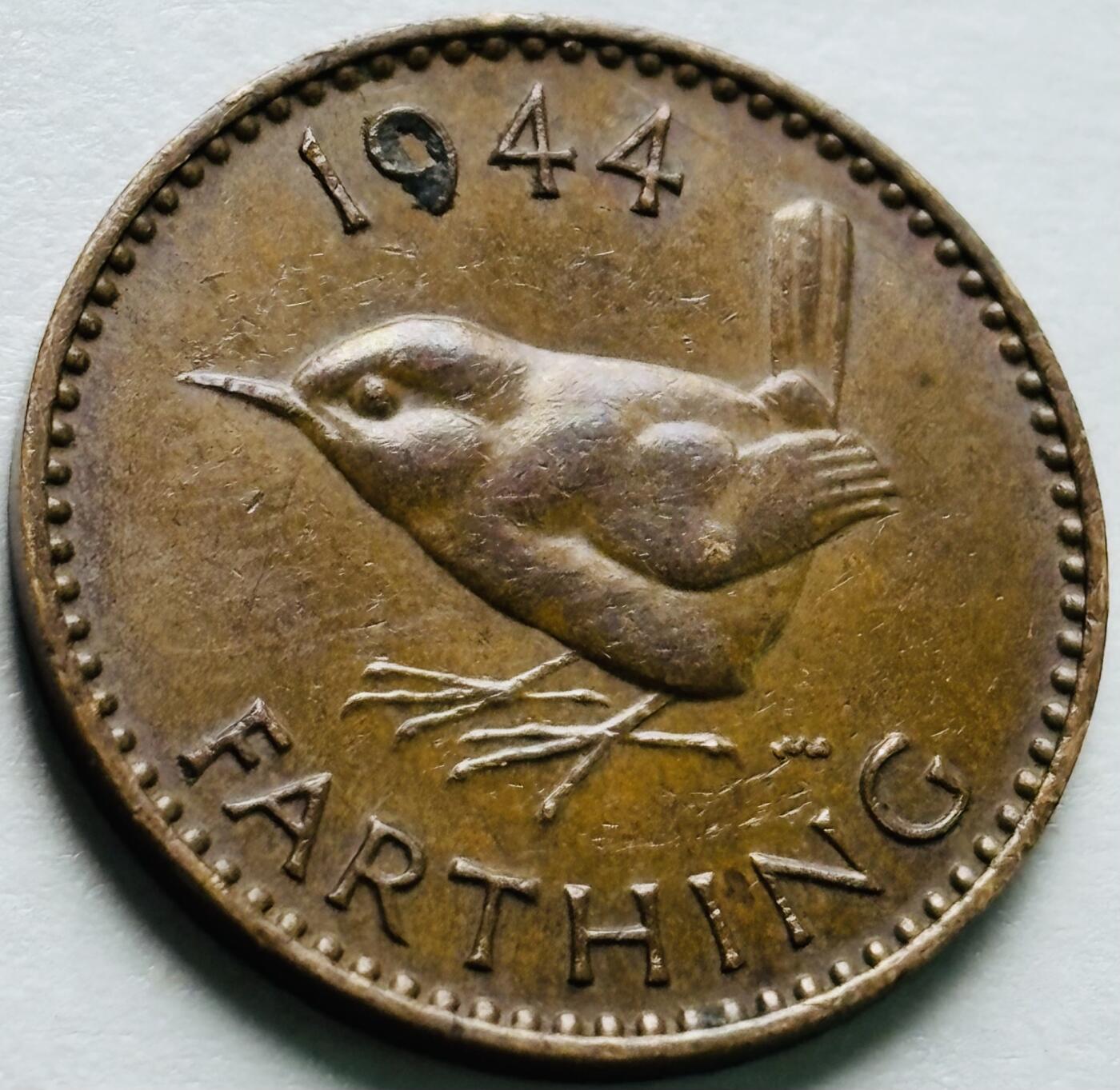 文馨钱币收藏第 240 场，各国老铜币，欢迎关注 美品 1944 年英国乔治六世法新铜币