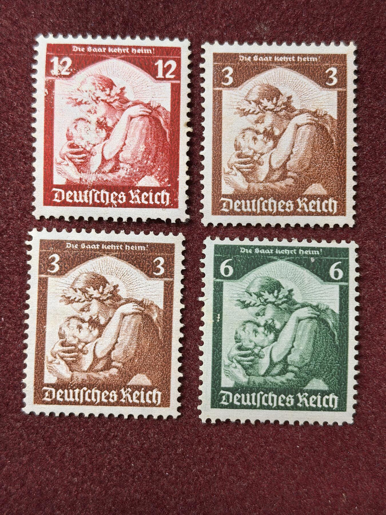 联合阁邮币社™ ——“精品多国邮票” 德国1935年 萨尔归回德国 母子拥抱 一组 全新