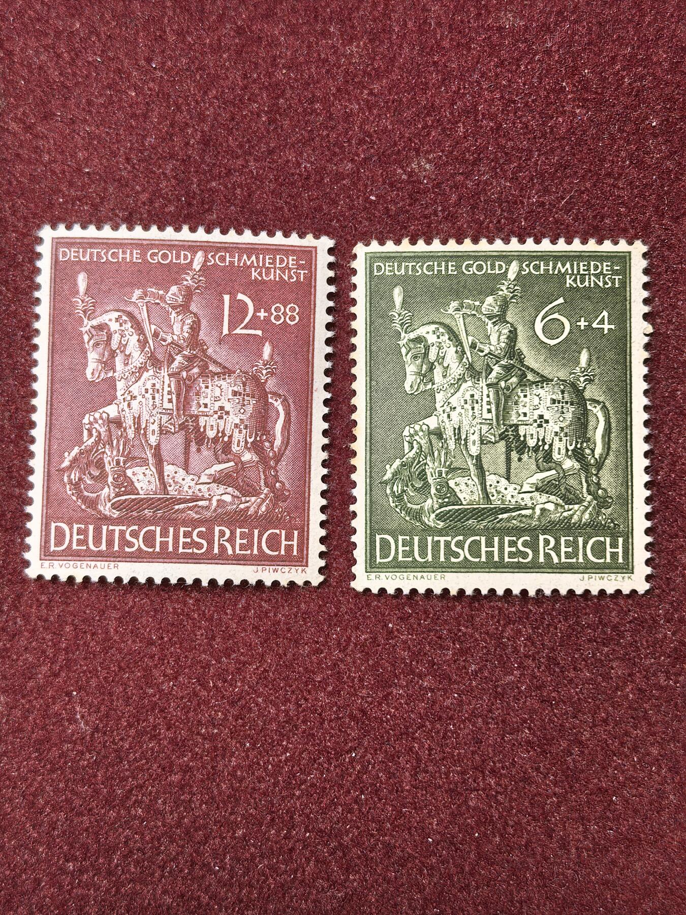 联合阁邮币社™ ——“精品多国邮票” 德国1943年 黄金圣乔治和屠龙 金银制品2全 全新