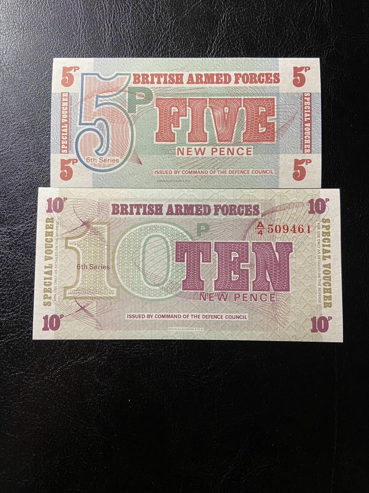 【炜奕收藏】第三十三期，多套精美纸币 英国序列6军票5&10便士，UNC品相