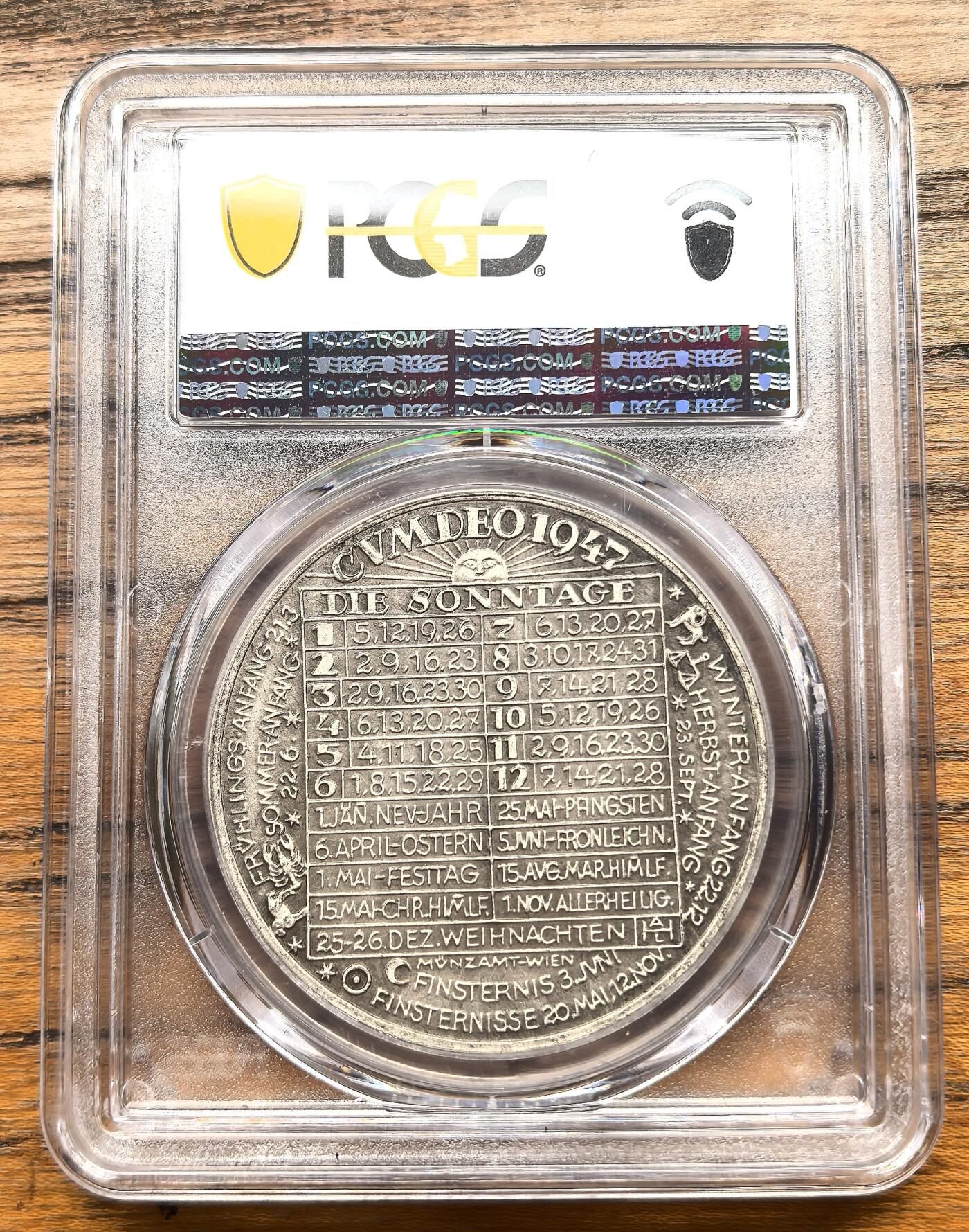 凡希社世界钱币微拍第三百零二期 1947奥地利太阳历镀银铜章PCGS-SP65