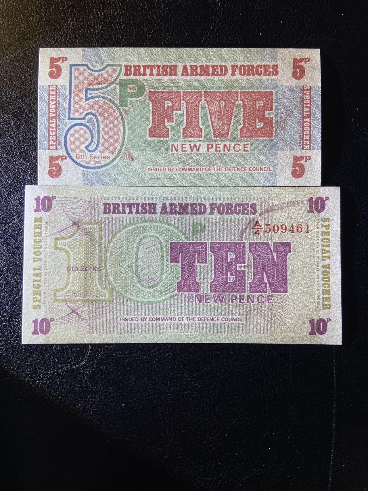 【炜奕收藏】第三十三期，多套精美纸币 英国序列6军票5&10便士，UNC品相