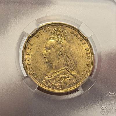 博洋堂世界钱币拍卖第121期（全场包邮） - 澳大利亚1889年维多利亚女王1索维林金币，马剑金币，墨尔本厂，UNC。