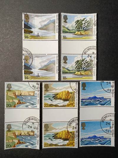 ↓君缘收藏448期☞钱币邮品↓无佣金、可寄存、满30元包邮  - 英国邮票，1981年英国风光 高地 英格兰湖区邮票双联5全