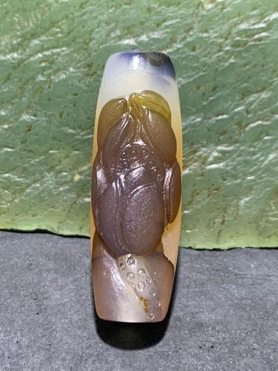 精美亚光高玉化巴西玛瑙手工俏色巧雕荷花桶珠一个！， - 精美亚光高玉化巴西玛瑙手工俏色巧雕荷花桶珠一个！，