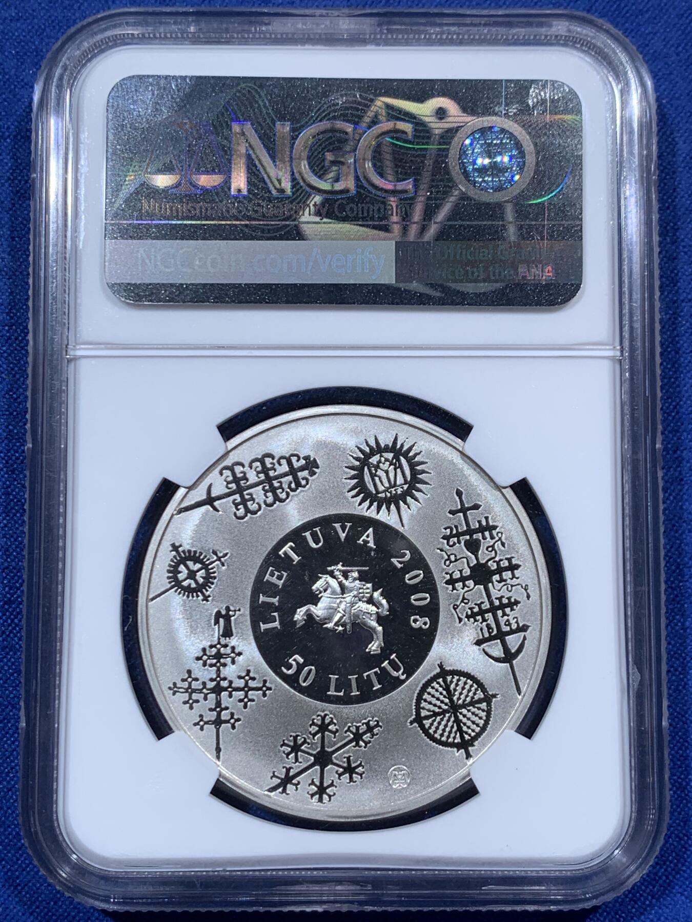 《竞宝斋》第376场 周日，周一 2场连拍 （全场包邮） NGC PF69UC 立陶宛 2008年 欧洲文化遗产精致大银币 正面镜面 背面磨砂 精致工艺 设计漂亮
