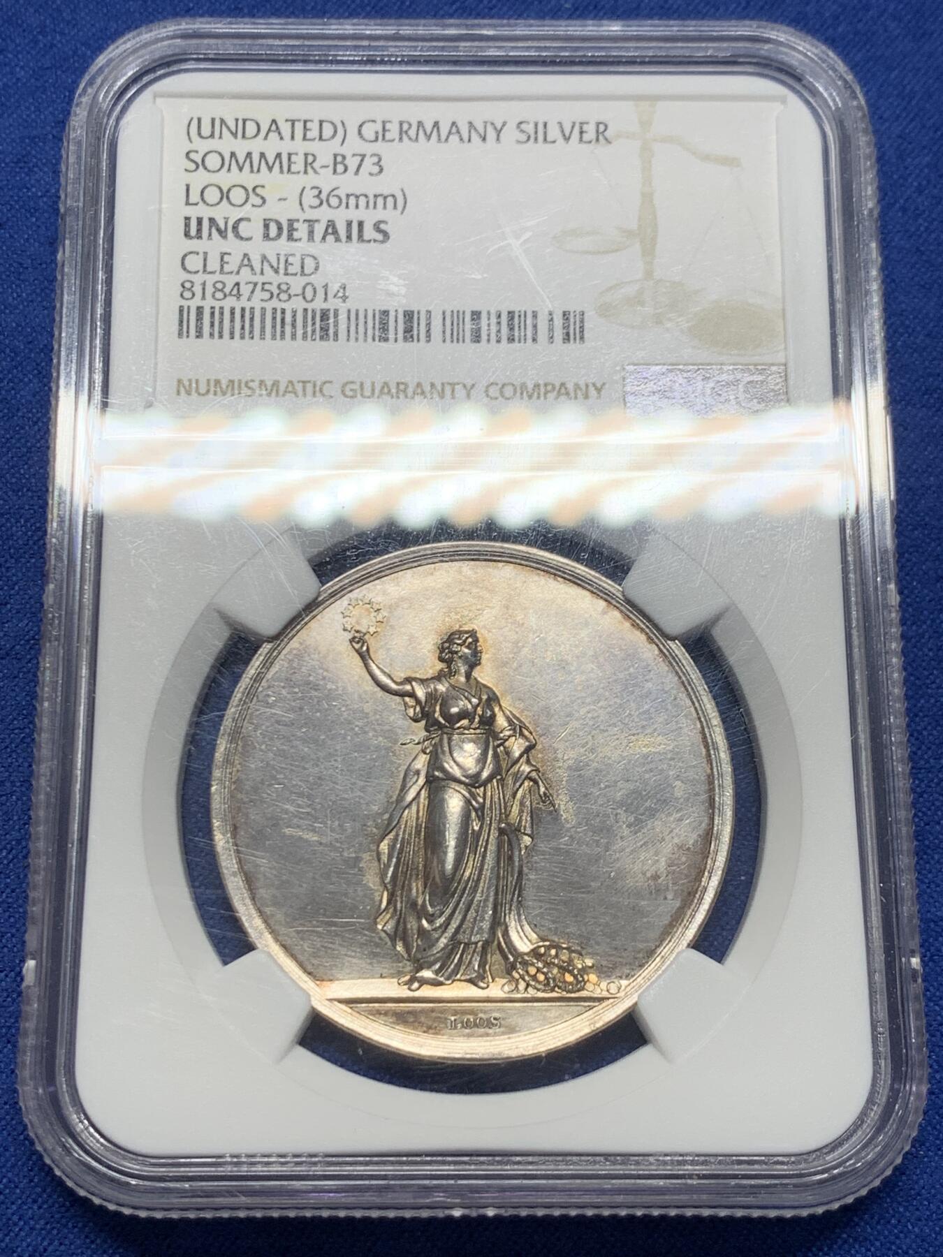 《竞宝斋》第376场 周日，周一 2场连拍 （全场包邮） NGC UNC 19世纪德国儿童慈善奖章纪念银章 名家Loos作品