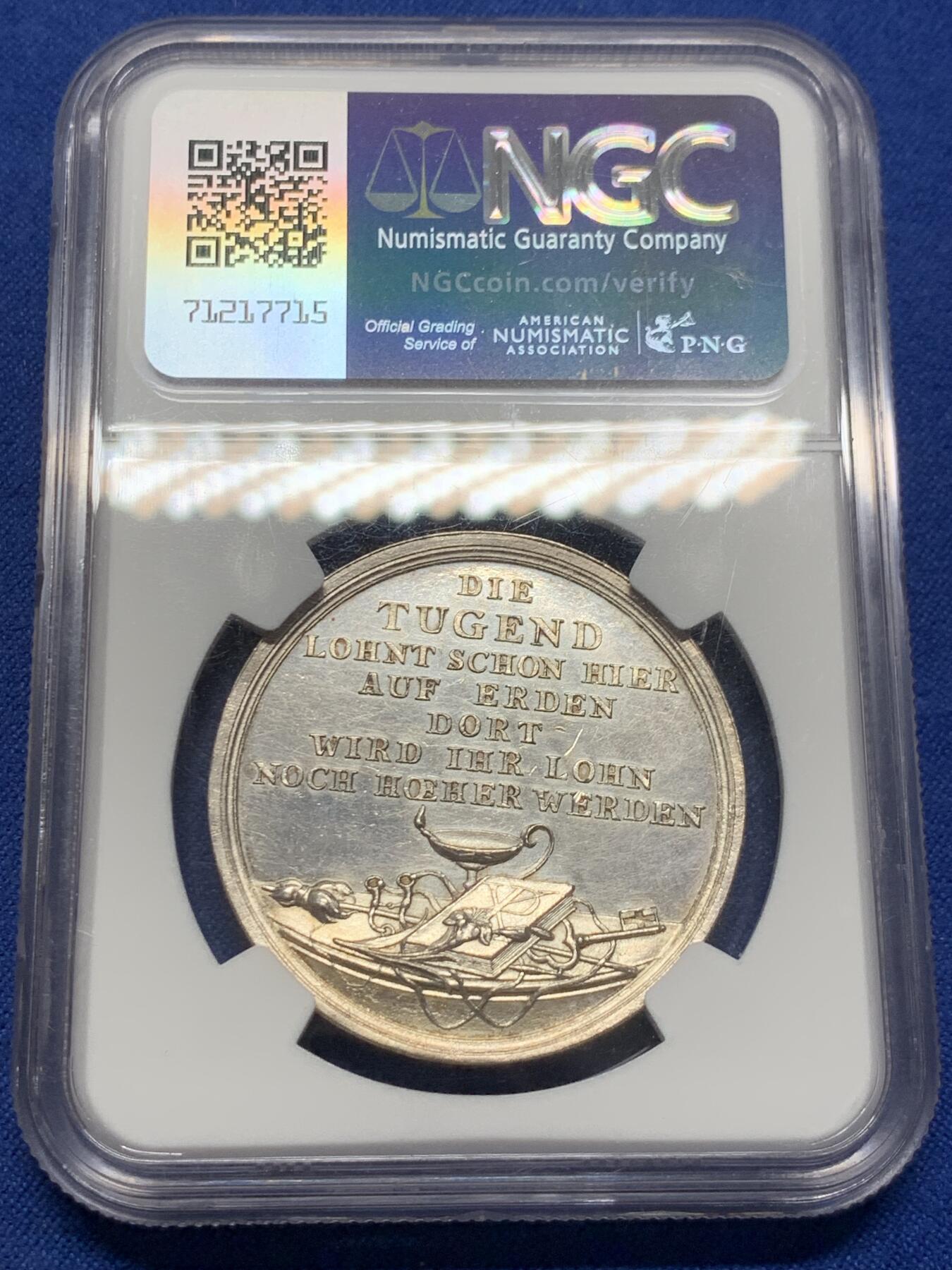 《竞宝斋》第376场 周日，周一 2场连拍 （全场包邮） NGC UNC 19世纪德国儿童慈善奖章纪念银章 名家Loos作品