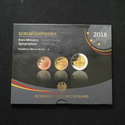 0起1加再包邮-纯粹捡漏拍-424套币银币场 - 德国2018年A厂官方精制套币-含施密特诞生100周年+柏林州夏洛滕堡宫2枚精制纪念币（本年度未发行流通2欧）