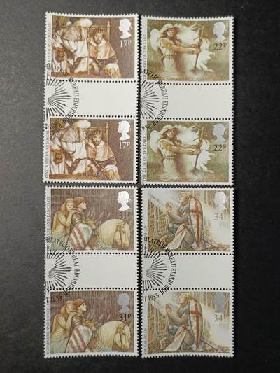 ↓君缘收藏448期☞钱币邮品↓无佣金、可寄存、满30元包邮  - 英国邮票，1985年文学作品神话传说亚瑟王和梅林邮票双联4全