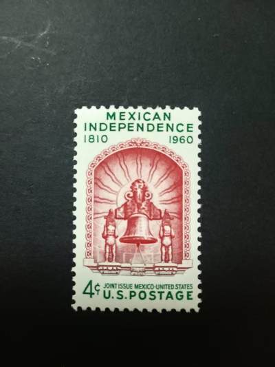 0拍押金0邮     美国上世纪60年代单枚套票 1960.9.16 ，墨西哥独立150周年，纪念邮票，单枚成套，全新