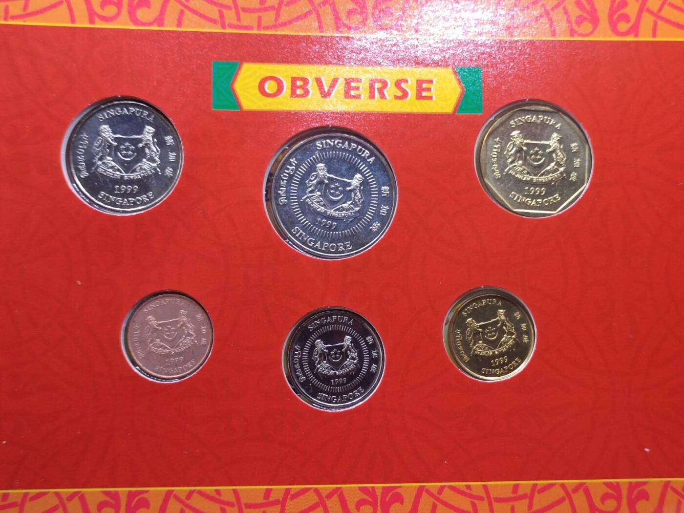 【淘币小摊】实时拍第八百零八拍   银币套币场   满百包邮可预留二周 每周一统一发货   新加坡1999年迎春接福套币含少见5元双色币