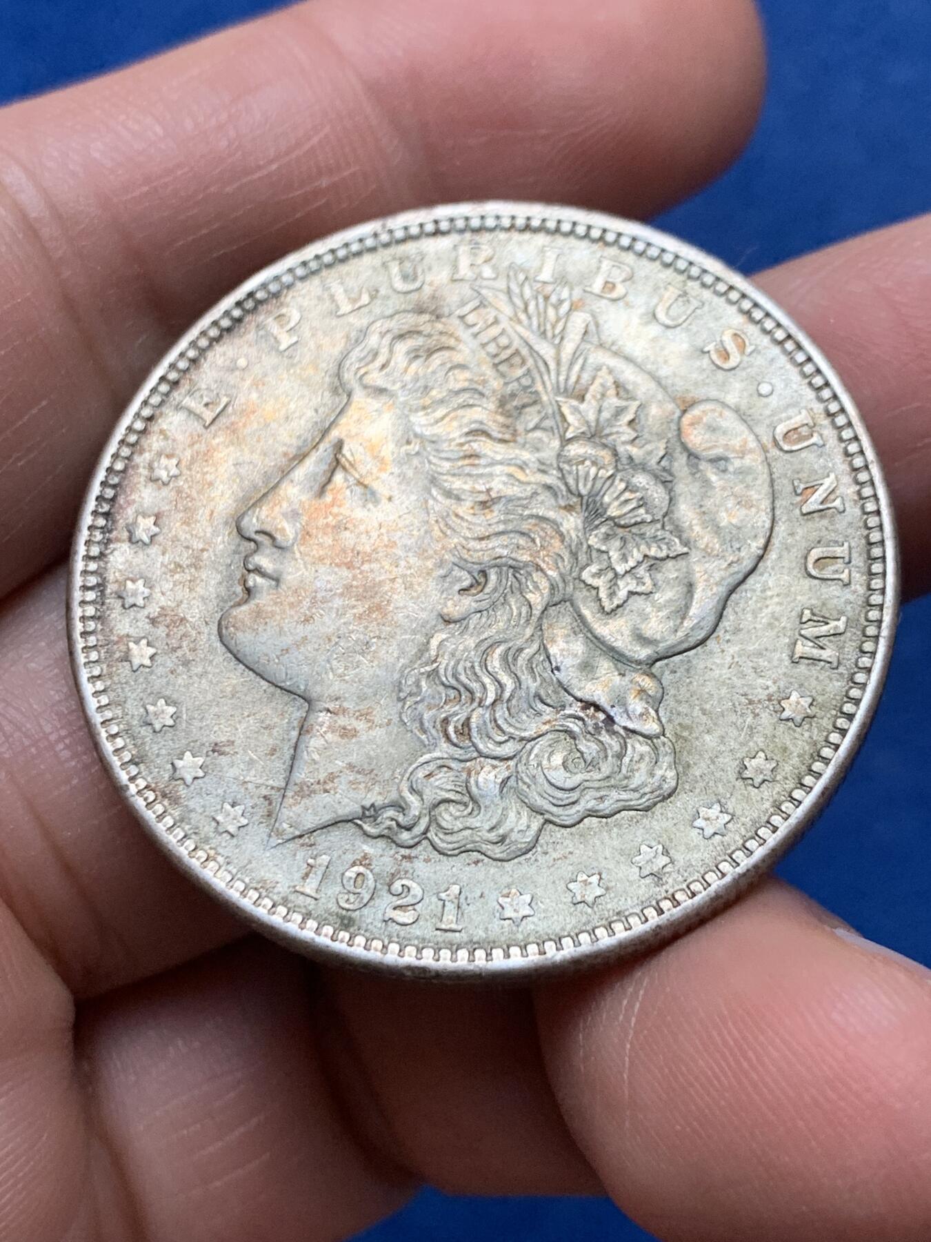 《竞宝斋》第377场 周日，周一 2场连拍 （全场包邮） 美国1921年摩根银币 原味包浆