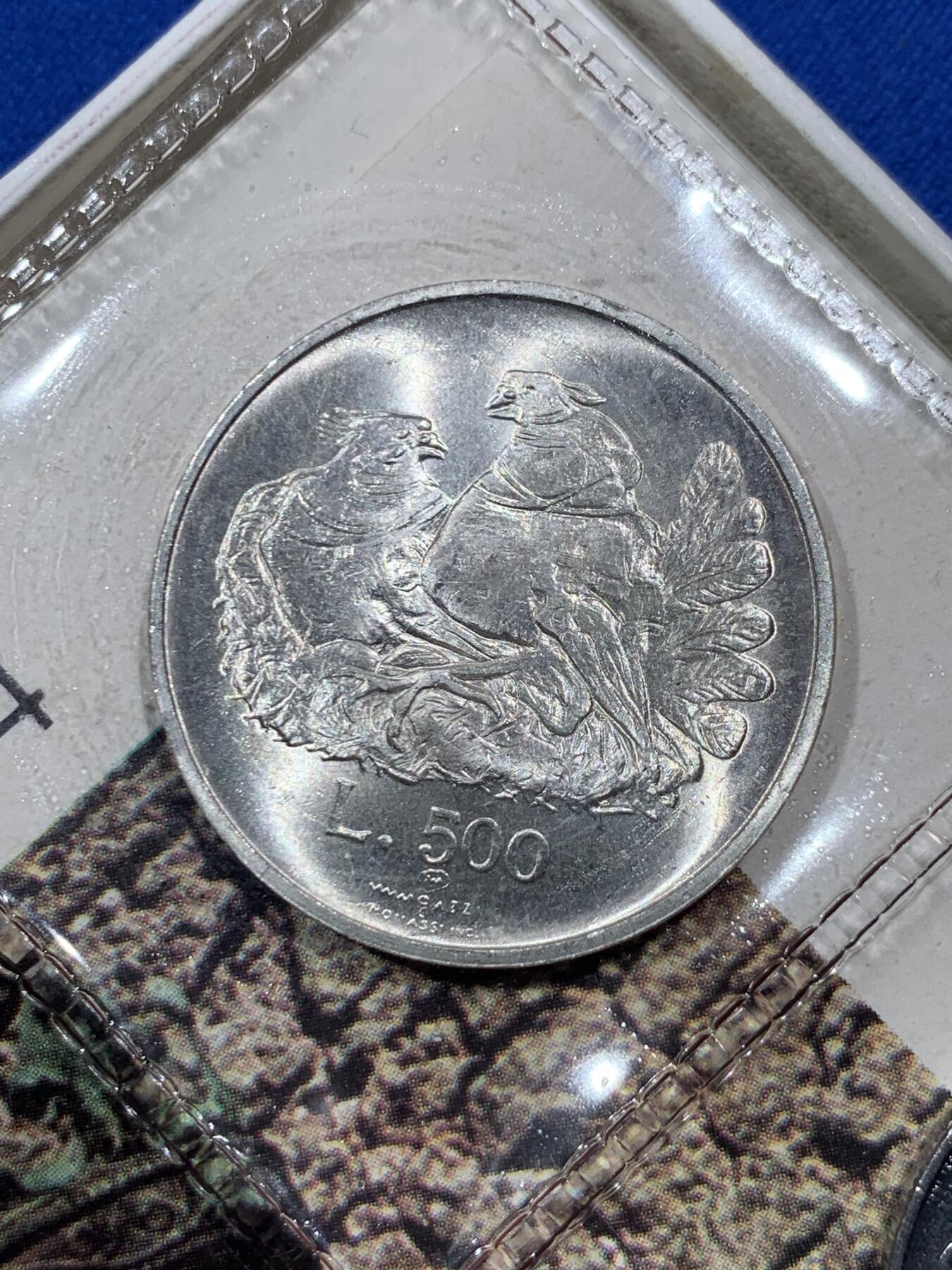 《竞宝斋》第377场 周日，周一 2场连拍 （全场包邮） 圣马力诺1974年官方封装套币 含500里拉银币 盒证全