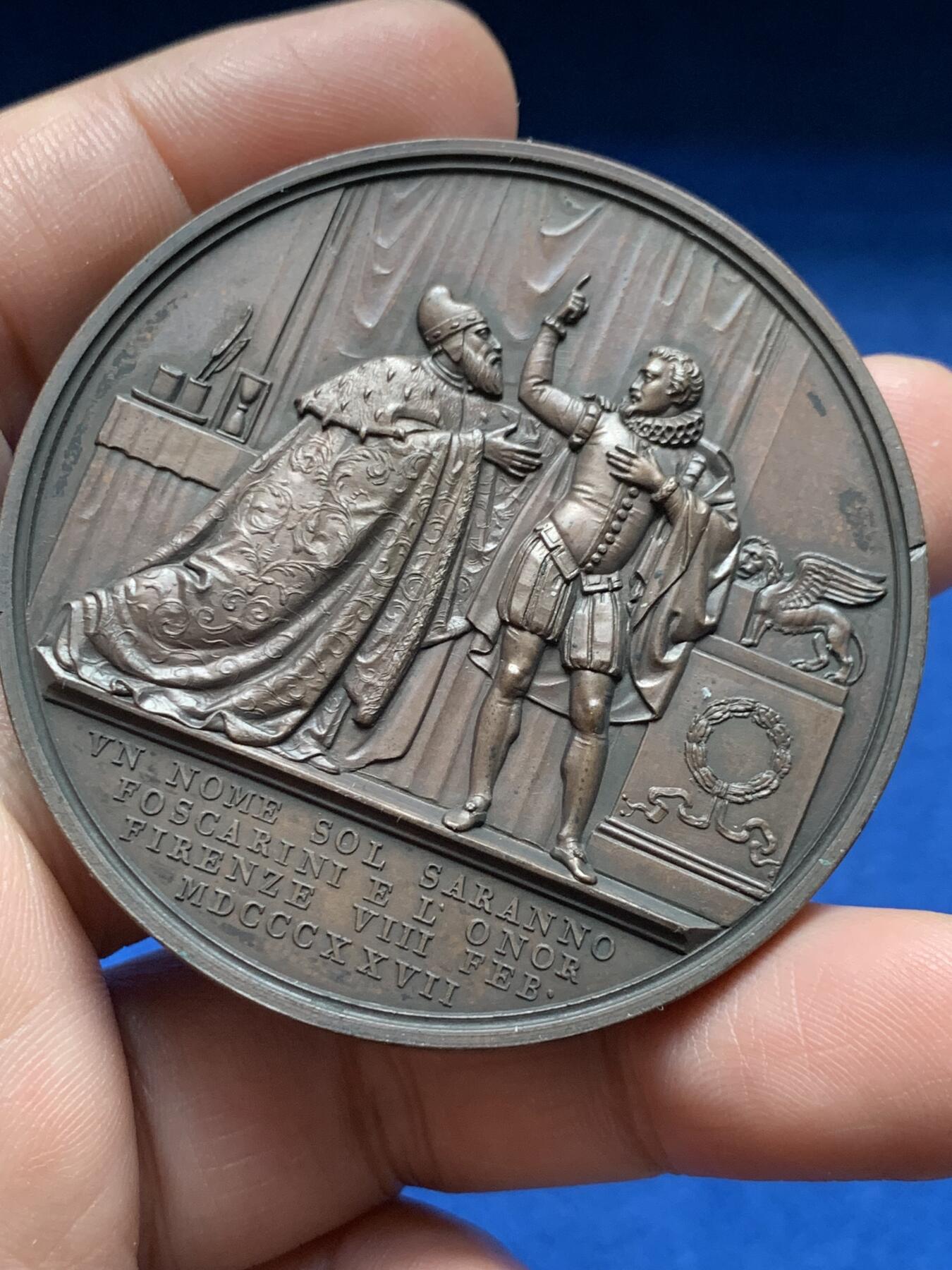 《竞宝斋》第377场 周日，周一 2场连拍 （全场包邮） 1827年意大利剧作家乔瓦尼·巴蒂斯塔·尼科里尼铜章，83.2g，55.6mm，Giuseppe Girometti雕刻，背面服饰雕刻精细！