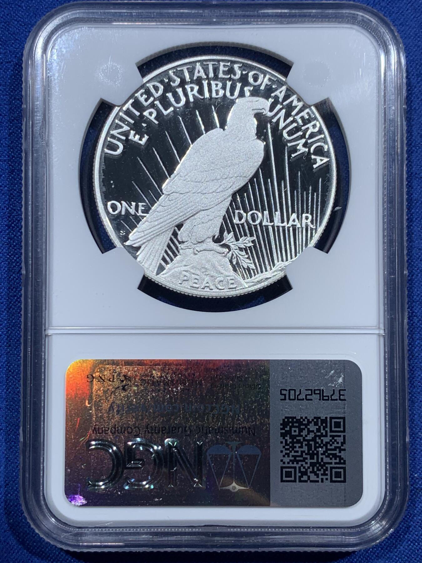 《竞宝斋》第377场 周日，周一 2场连拍 （全场包邮） NGC PF70UC 美国2023年和平银元1美元精制纪念银币，PROOF精制币，高浮雕设计，币面清爽干净又漂亮，打制精美，状态一流，冠军分。